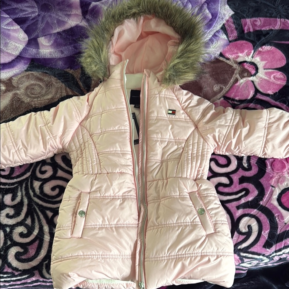 Tommy Hilfiger Pink Kids Jacket with Fur Hood